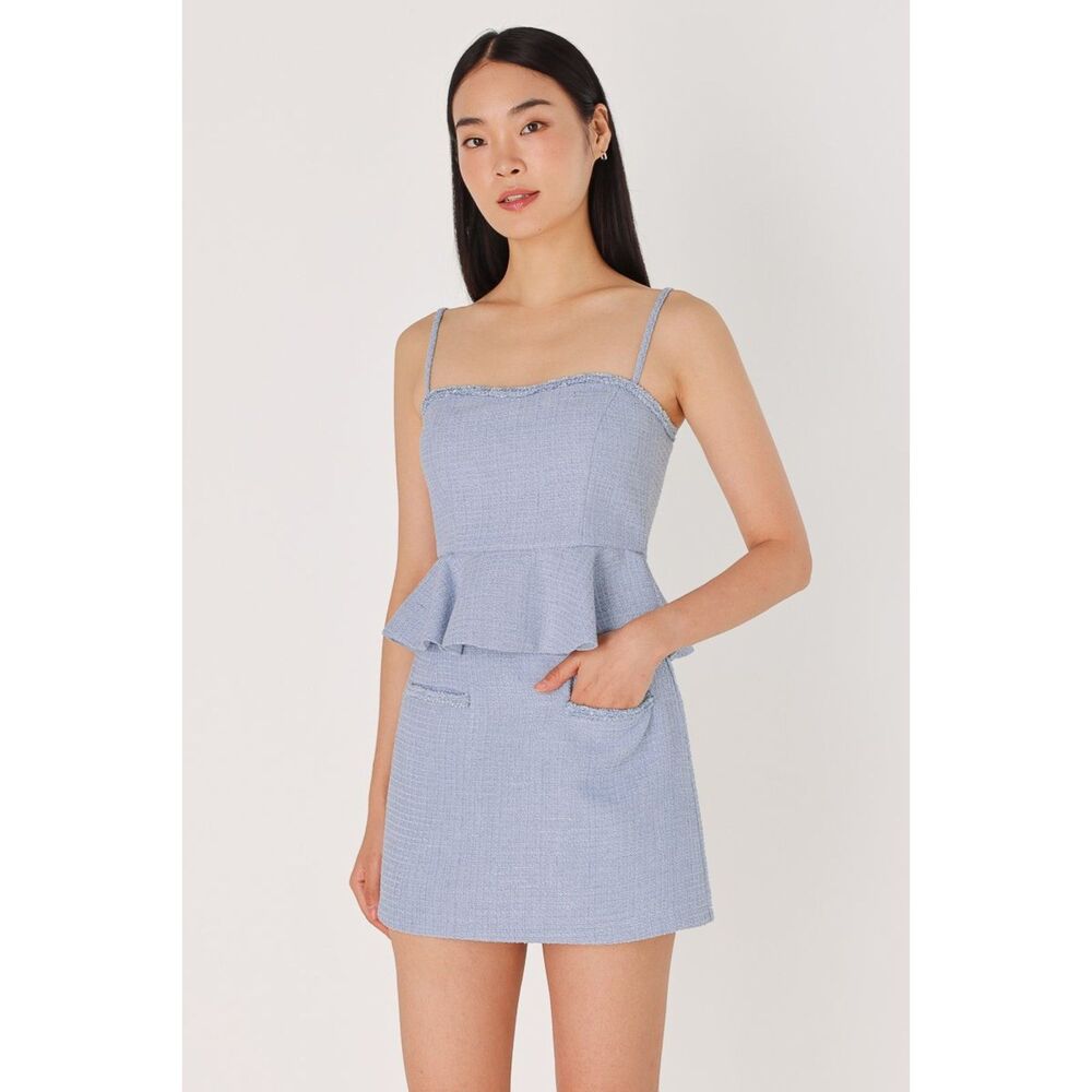 Lovet Tweed Peplum Mini Dress Set XS - Baby Blue